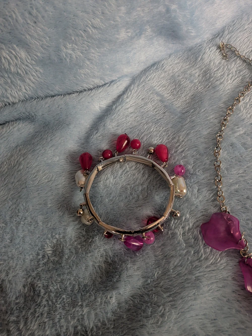 Pink Floral Petal Statement Necklace and Matching Jewelry Set